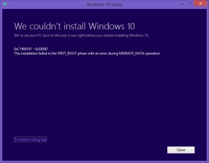 Windows10CouldNotInstallErrorFailedFirstBootMigrateData